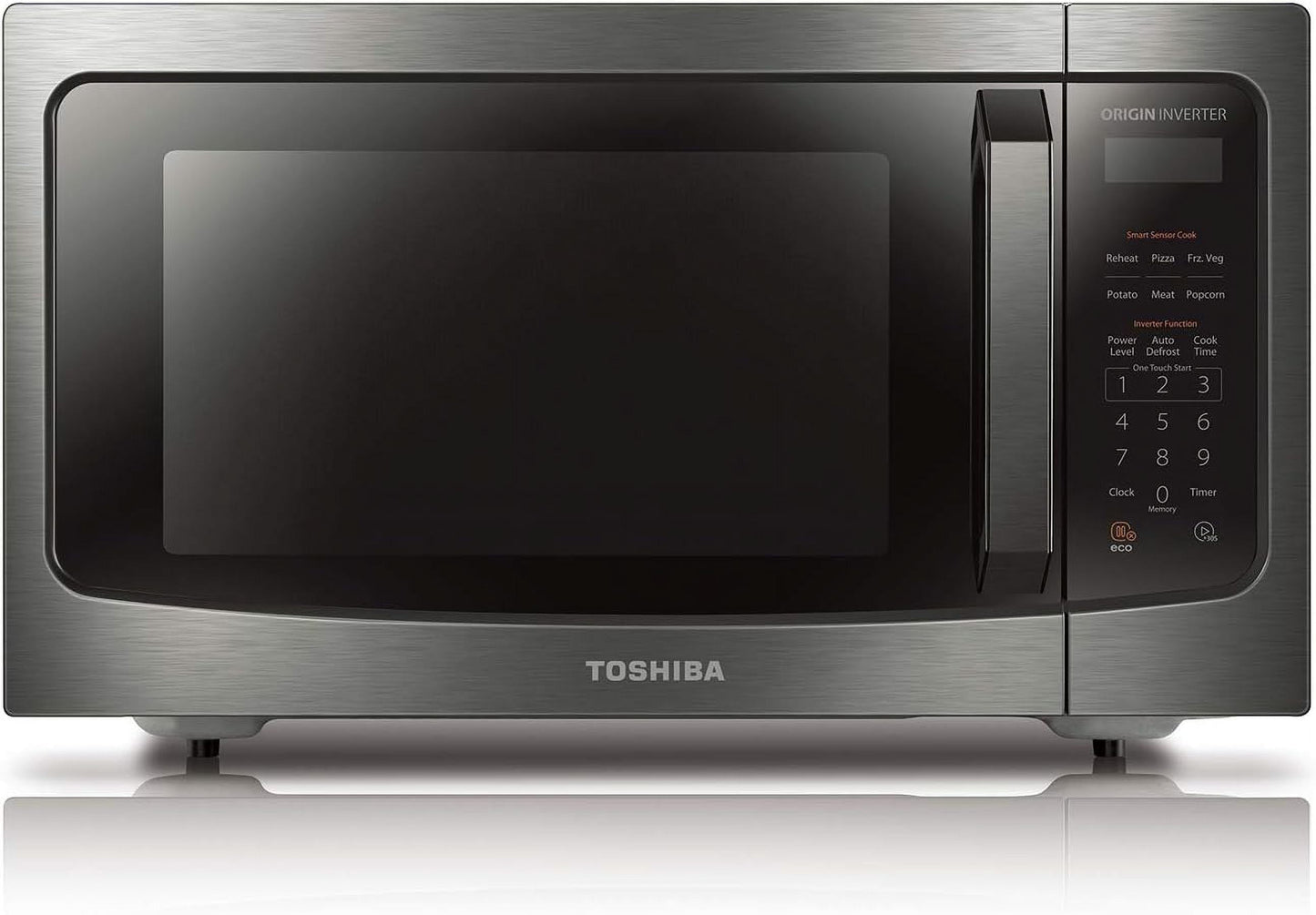 Toshiba 1.6 cu ft Countertop Microwave Oven With Inverter Technology and Smart Sensor, 1250W, Black Stainless Steel, MLEM45PIT BS