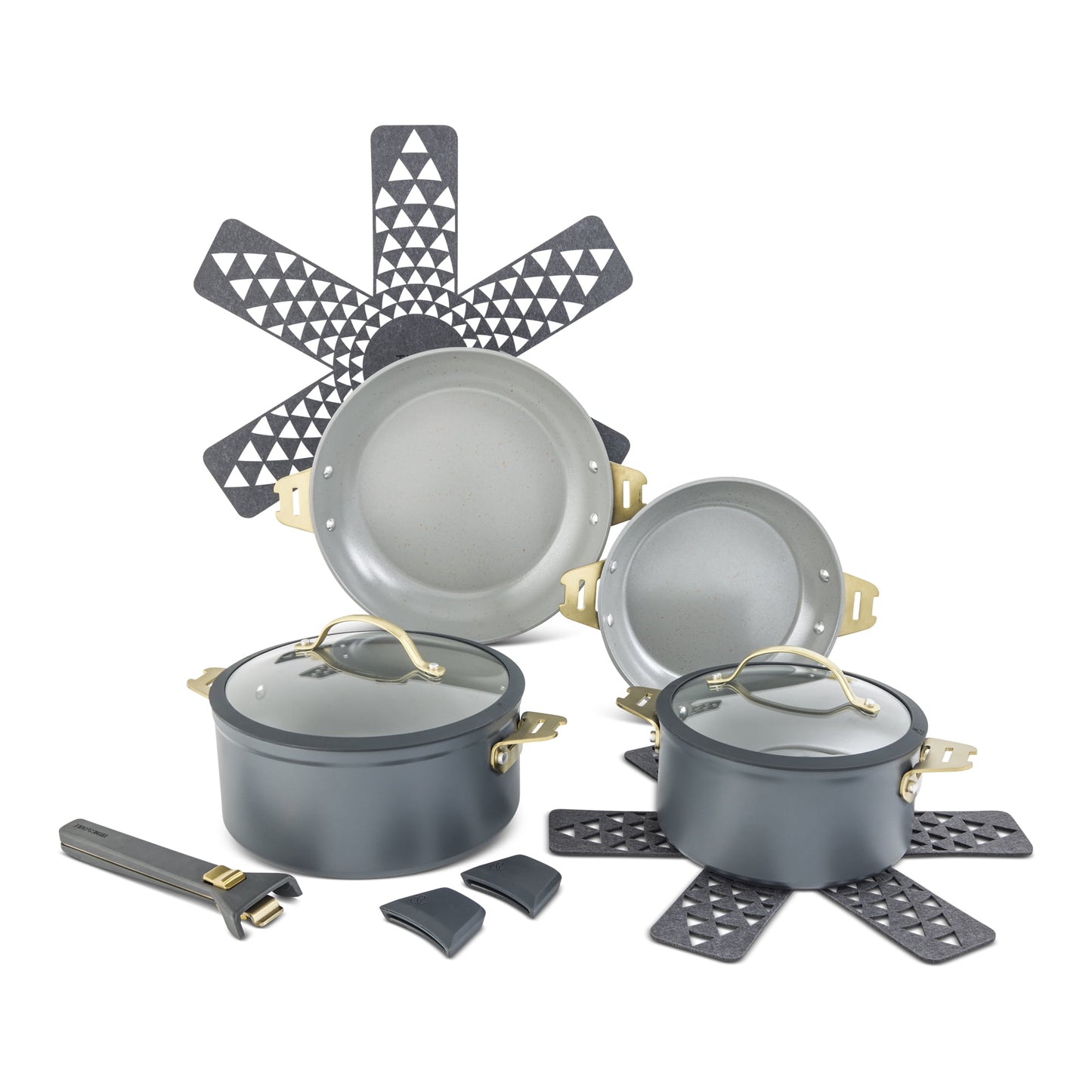 Thyme & Table 11-Piece Ceramic Non-Stick Cookware Set with Detachable Handle in Two Tone Gray