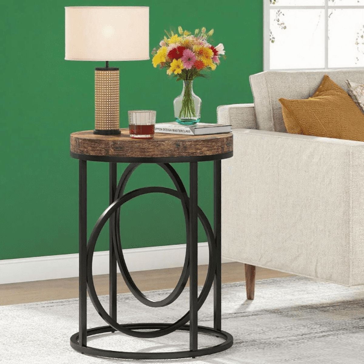 Tall Round Gold Side Table with White Marble Top - O-Shaped Metal Frame, 19.7†D x 25.8†H, Multi-Functional Accent Table for Living Room/Bedroom