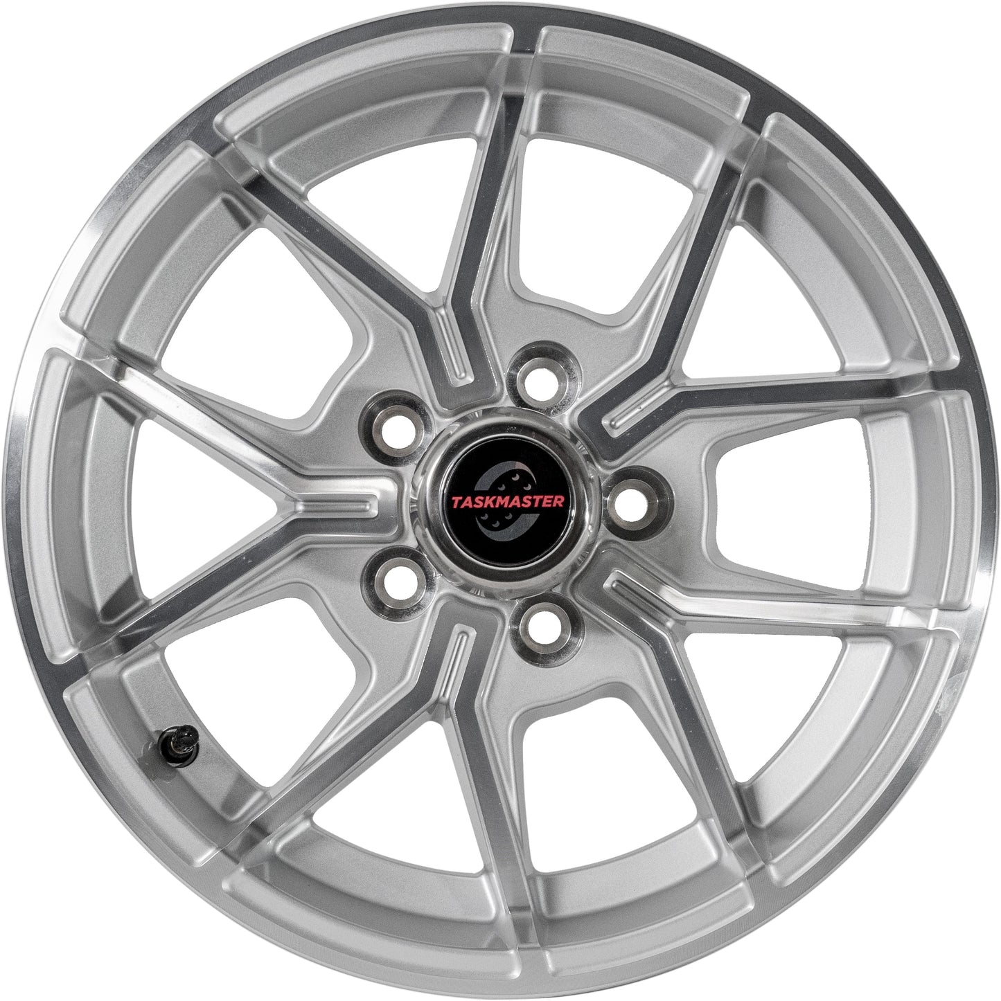 Taskmaster Trinity 5 Fork Aluminum Trailer Wheel Rim 15x5 5x4.5 Silver Machined Face with Silver Cap