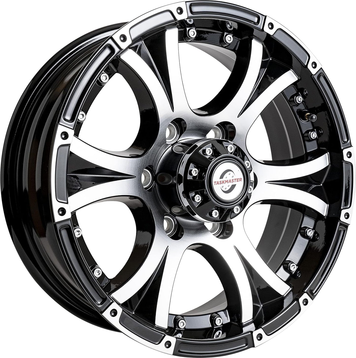 Taskmaster Viking Aluminum Trailer Wheel Rim 16x6 6x5.5 Black Machined Lip and Face with Black Cap