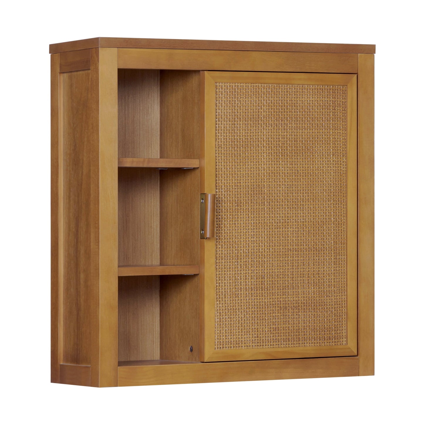 Hatteras Wall Cabinet with 1 Door and Open Storage , Natural – Teamson Home: Sturdy Shelves and Coastal Modern Style