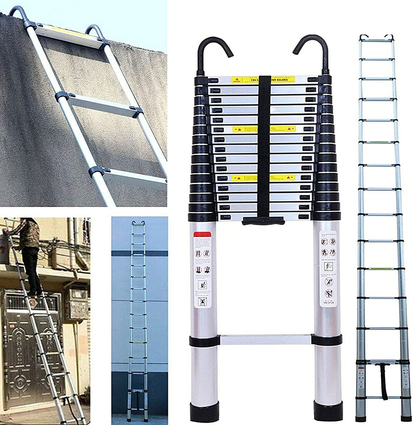 Telescoping Ladder 6.2M/20ft Aluminum Extension Folding Ladder with 2 Hooks SALE