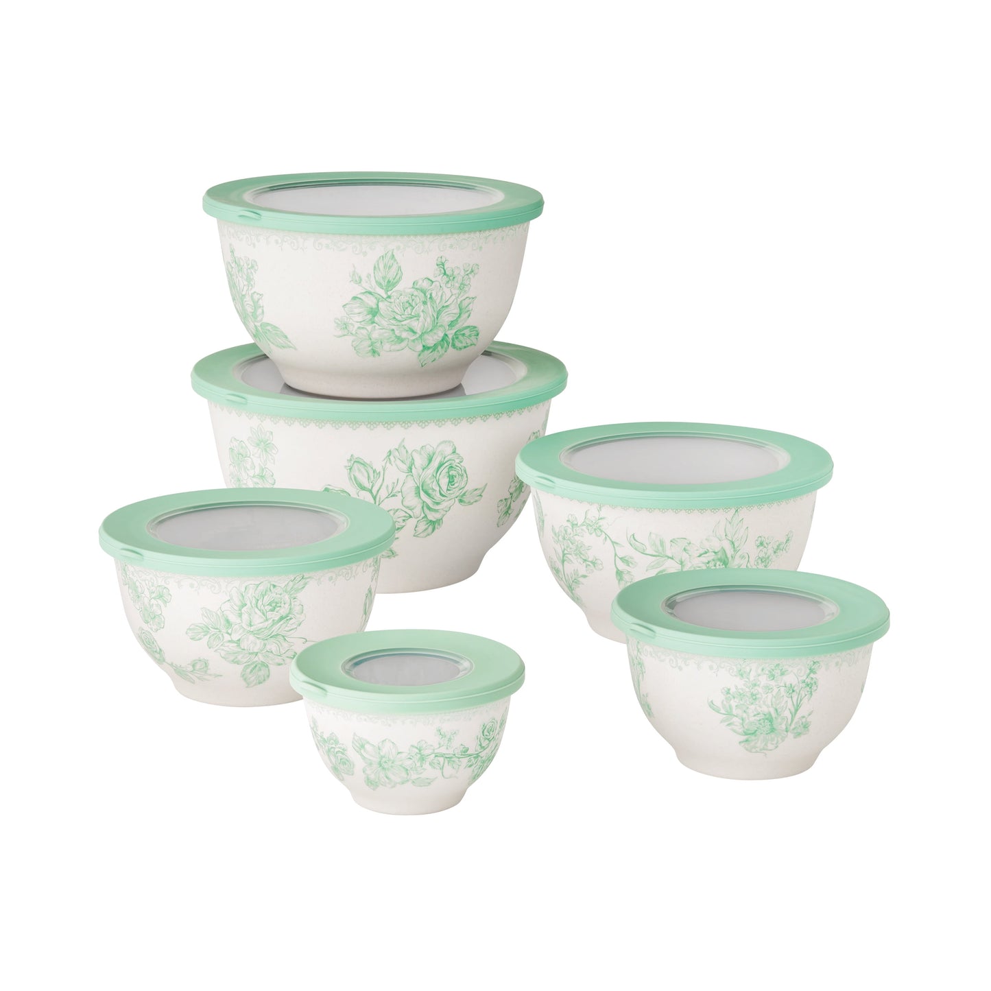 The Pioneer Woman Agatha 12-Piece Bamboo Melamine Nesting Mixing Bowl Set, Green