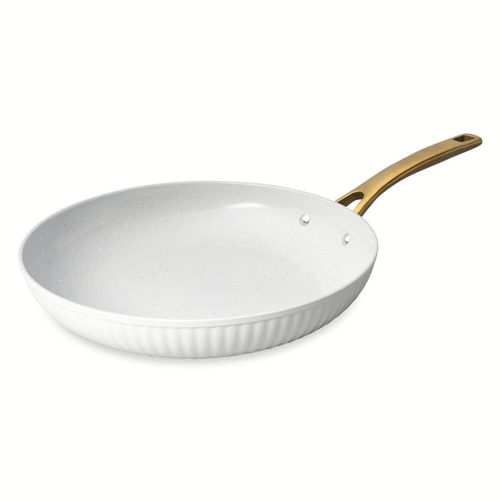 Thyme & Table 12" Non-Stick Signature Ribbed Fry Pan- White & Gold