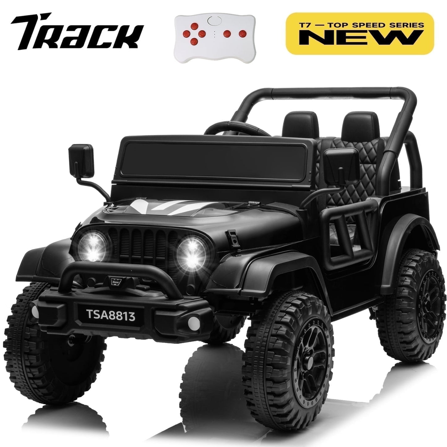 Track 7 24V Ride on Truck, Electric Car for Boys Girls, Ride on Car with Remote Control, Music, Bluetooth, Lights, Spring Suspension, Max Speed 5 mph, Pink