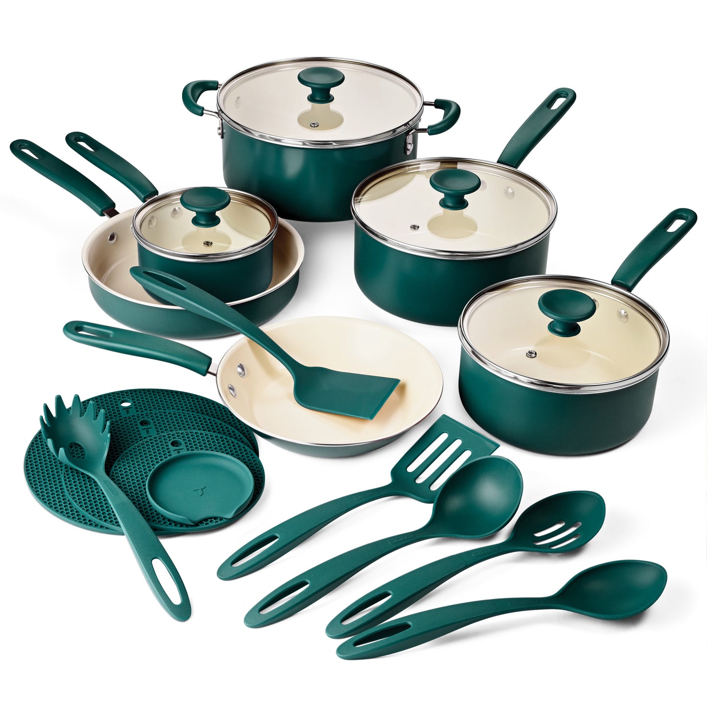 Tramontina Ceramaware 20-Piece Ceramic Nonstick Cookware Set , Green