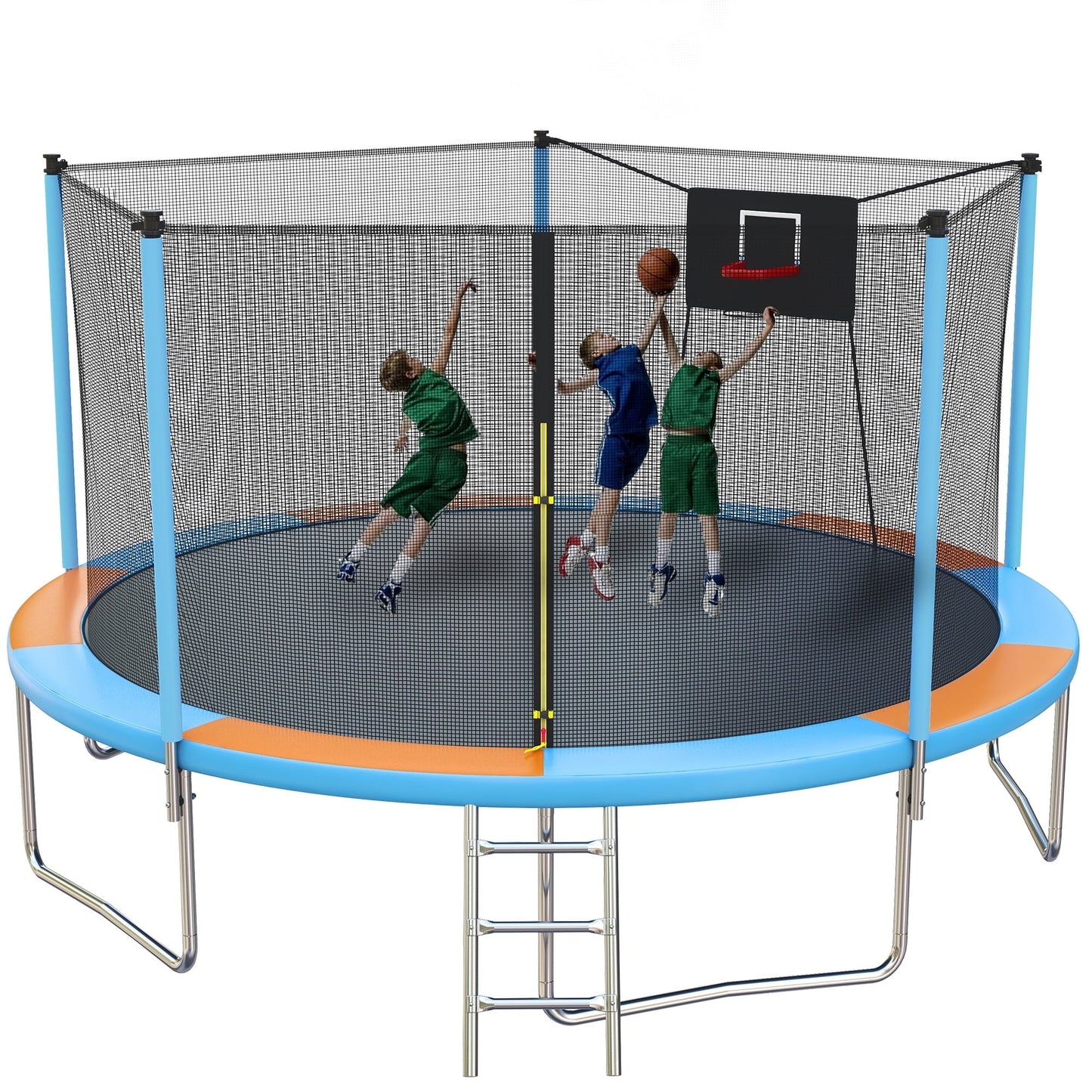Trampoline with Enclosure, SEGMART Upgraded 14FT Kids Outdoor Trampoline with Basketball Hoop and Ladder, Heavy Duty Round Trampoline for Indoor Outdoor Backyard