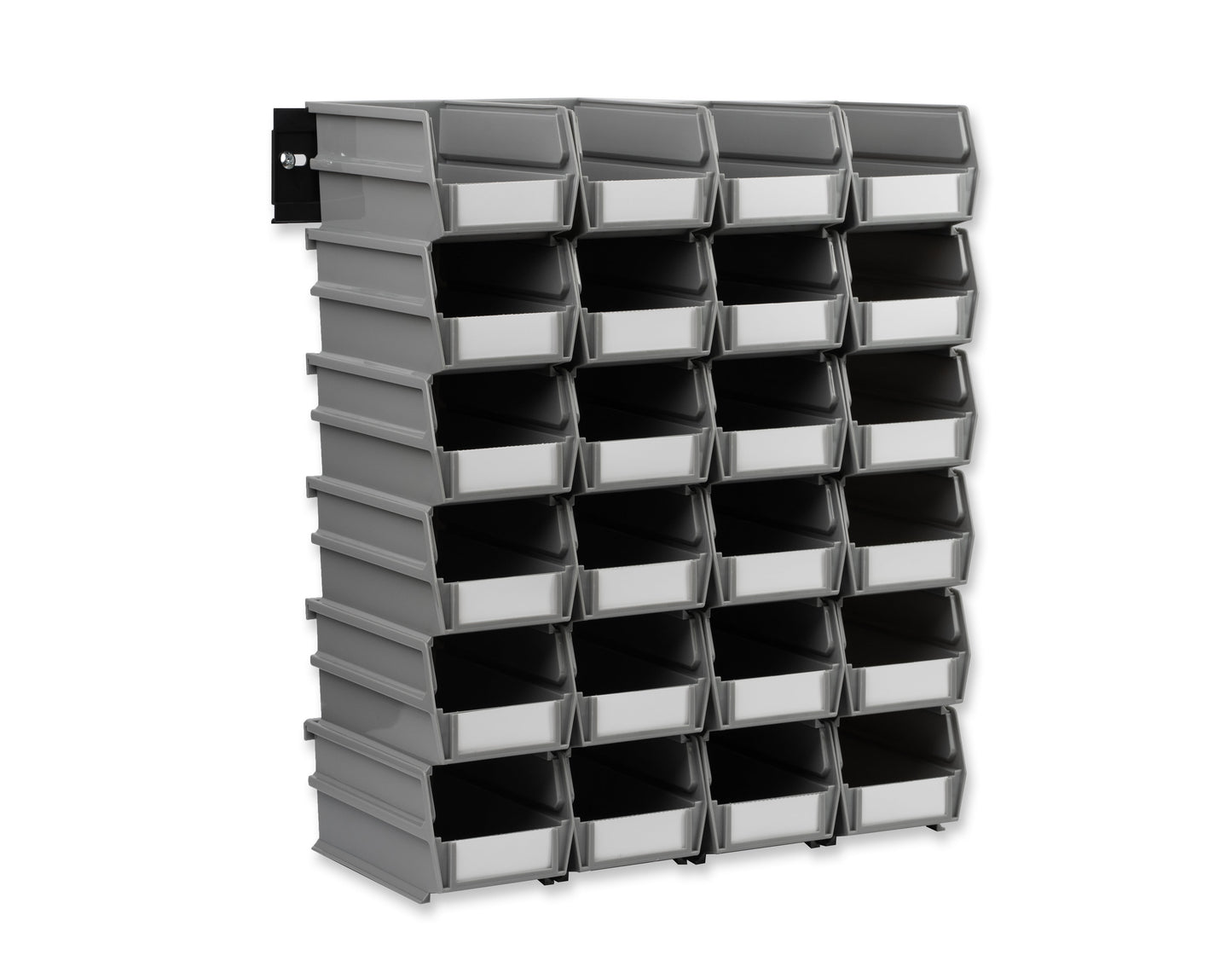 Triton Products 26 Pc Wall Storage Unit with 7-3/8 In. L x 4-1/8 In. W x 3 In. H Gray Interlocking Poly Bins, 24 CT, Wall Mount Rails 8-3/4 In. L with Hardware, 2 Pk