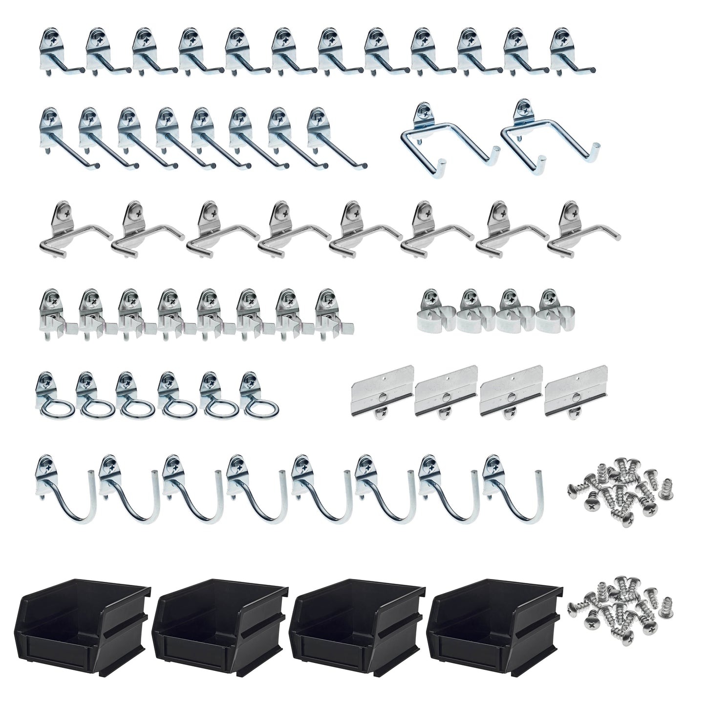 Triton Products® 64-Piece Steel Pegboard Hook & Plastic Bin Kit, 60 Hooks & 4 Bins, Model# 76964
