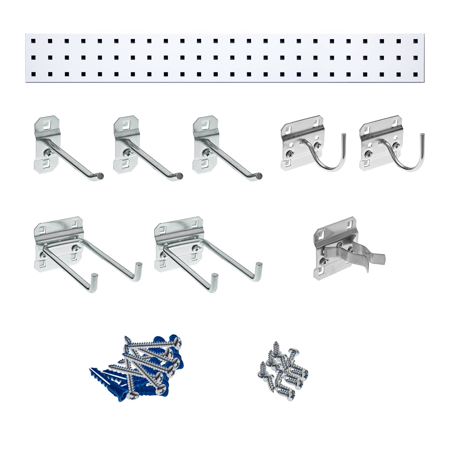 Triton Products® White Garden Pegboard Kit with (1) 36 In. x 4.5 In. 18 Gauge Steel Square Hole Pegboard and 8 pc LocHook Assortment