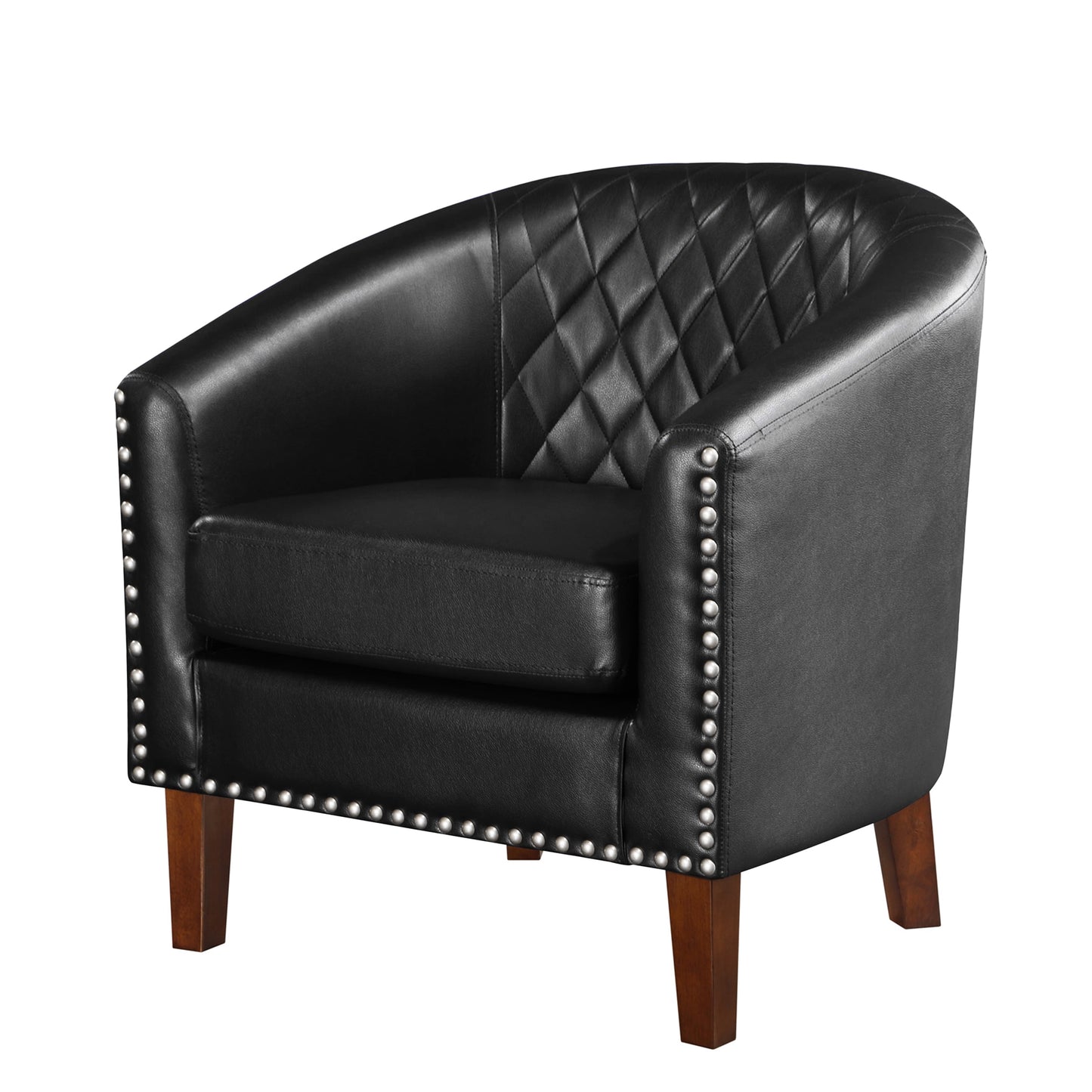 TrumanPick Accent Chair Faux Leather Studded Barrel Chairs Bucket Club Arm Chair, Brown