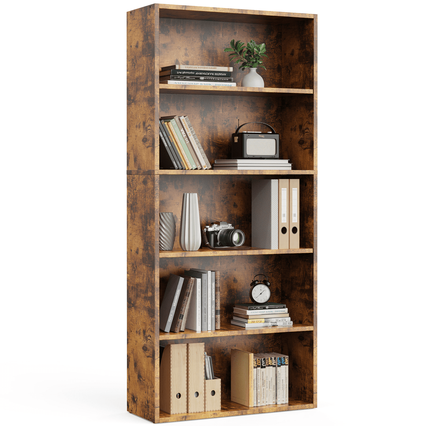 TrumanPick Rust Industrial 5 Shelf Bookcase - Large 53 Inch Tall Floor Standing Open Bookshelf for Home Office, Living Room, and Bedroom Storage