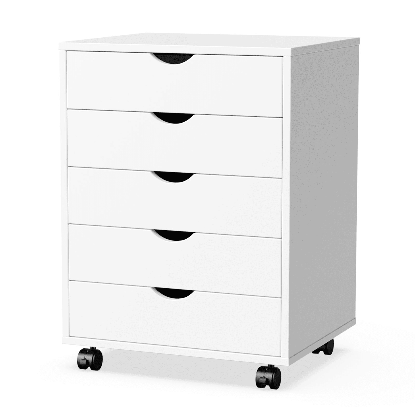 TrumanPick Cómoda Blanca con Ruedas, Cómodas de 5 Cajones para Gabinetes de Almacenamiento de Dormitorio, Cómoda de Madera, Gabinete Móvil Organizador de Habitación, 18.7"D x 15.7"W x 25.3"H