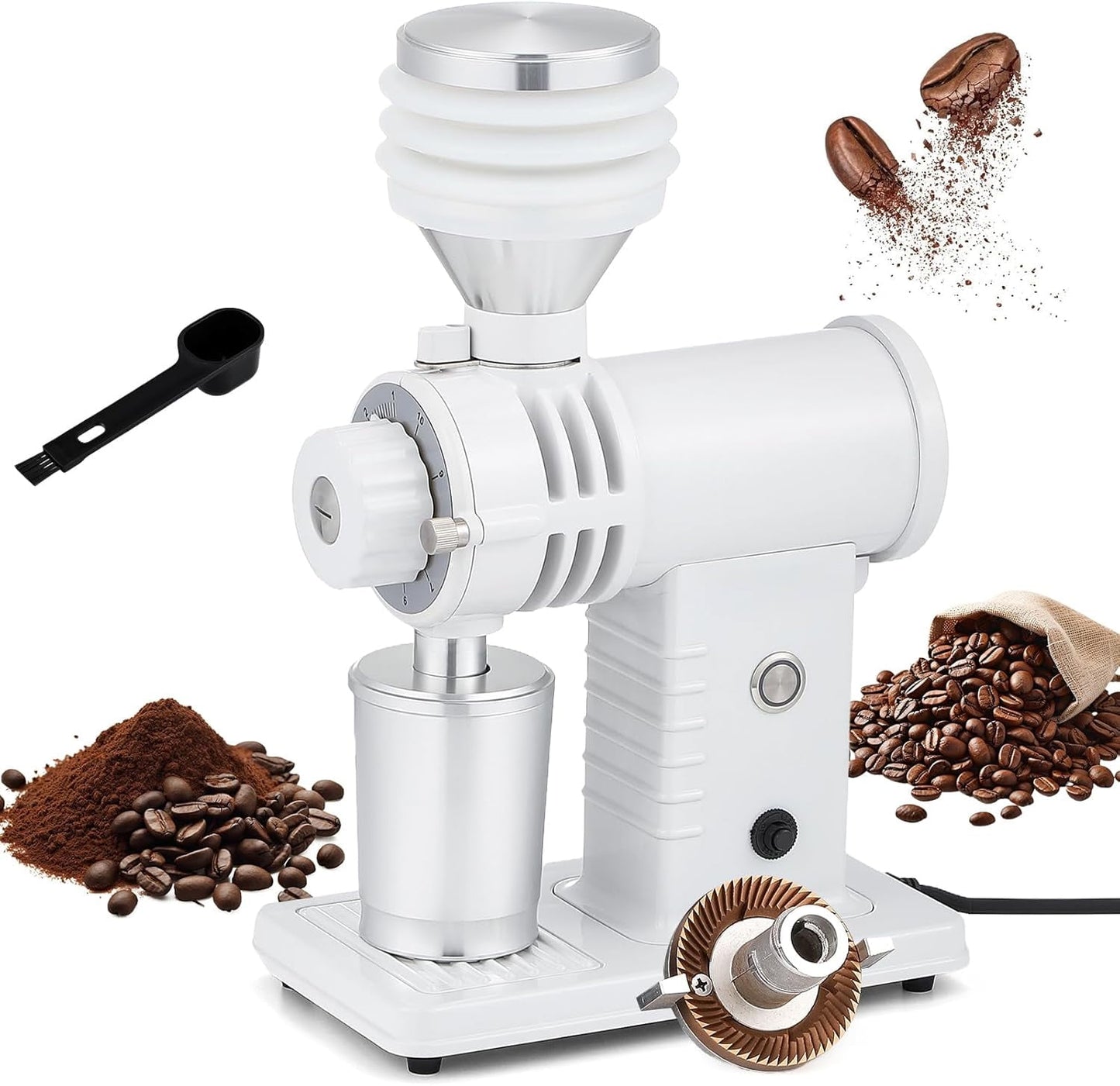 Trumoontree Espresso Grinder with Titanium Flat Burr Bellows Electric Coffee Grinder with 10-Position Grind Selector Coffee Grinders for Home Use