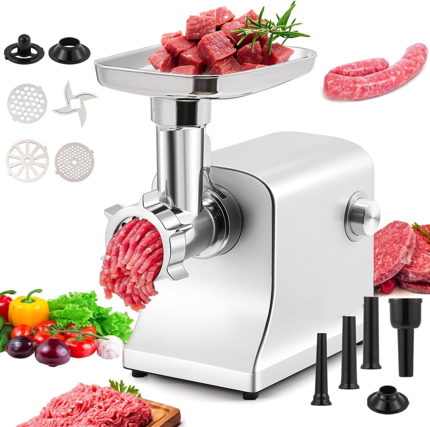 Trumoontree Electric Meat Grinder 2800W Meat Mincer with 3 Sausage Stuffers, Stainless Steel Blade&3 Plates, Heavy Duty for Home & Commercial Use