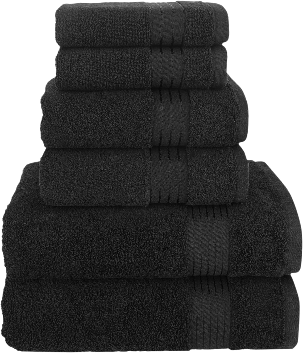 Turkish Linens Luxury Spa and Hotel Quality Premium Cotton 6-Piece Towel Set (2 x Bath Towels, 2 x Hand Towels, 2 x Washcloths), Black