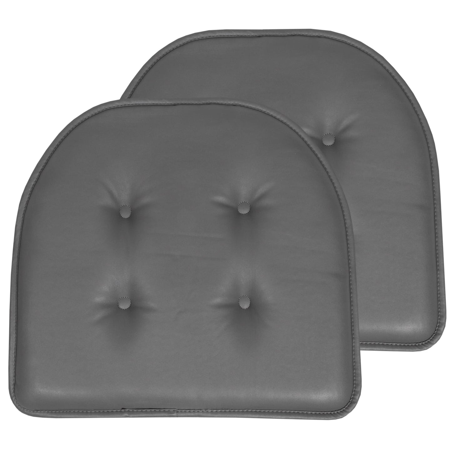 U-Shaped Memory Foam No Slip Back 16 x 17 Faux Leather Chair Pad Cushion 2 Pack - Gray