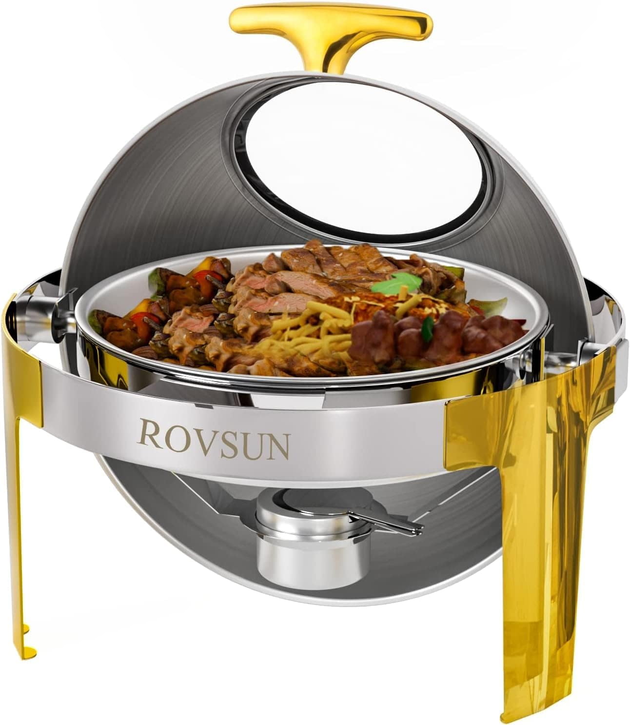 UBesGoo 6 Quart Chafing Dish, Round Food Warmer Chafer Buffet Set for Catering, Gold Accent, for Party Wedding Catering Banquet