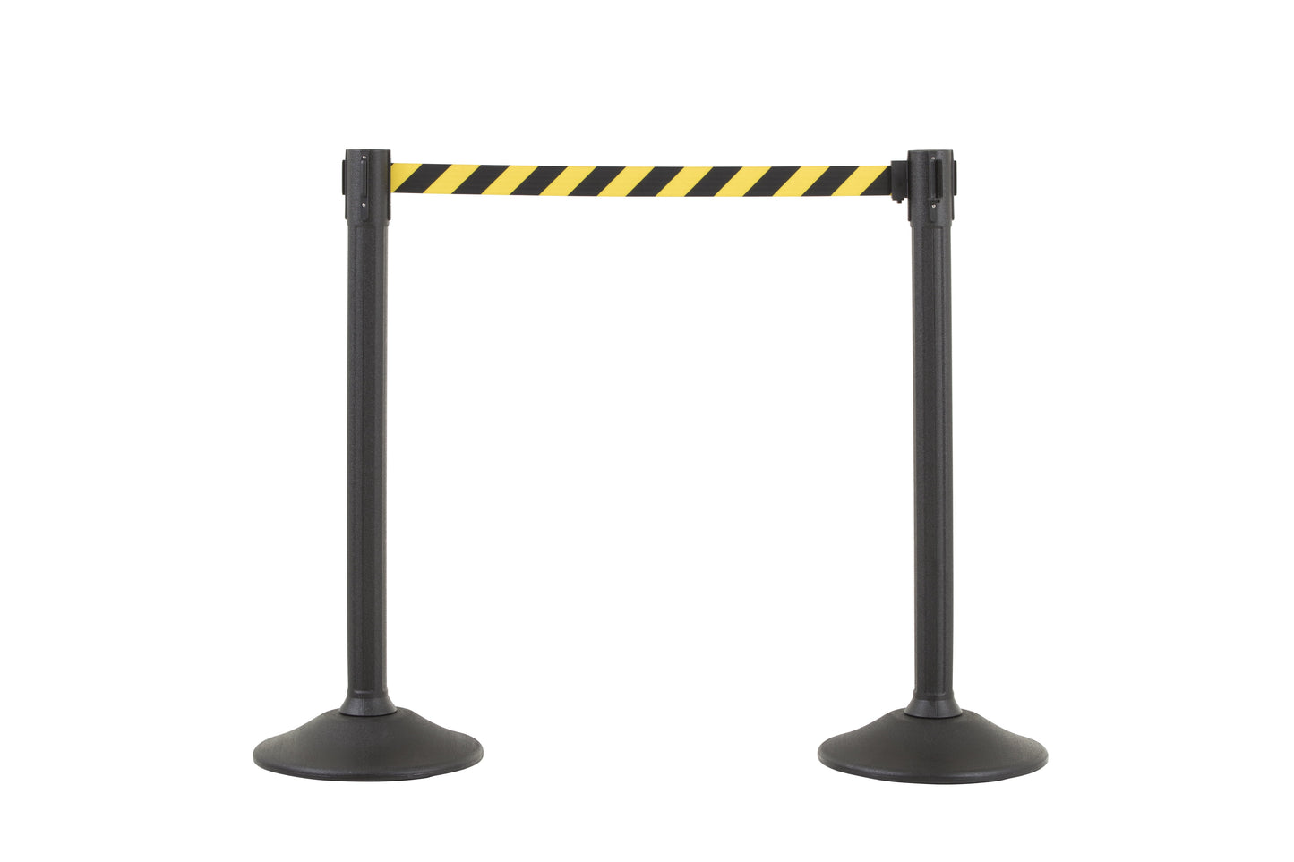 US Weight Sentry Stanchion 2-Pack – Black Posts with 6.5' Chevron Yellow/Black Nylon Retractable Belt for Crowd Control