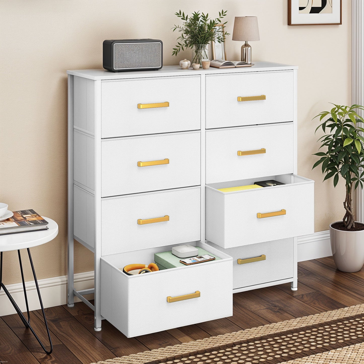 Uforic 8 Drawer Fabric Chest of Storage Dressers for , Closet, Living Room, White