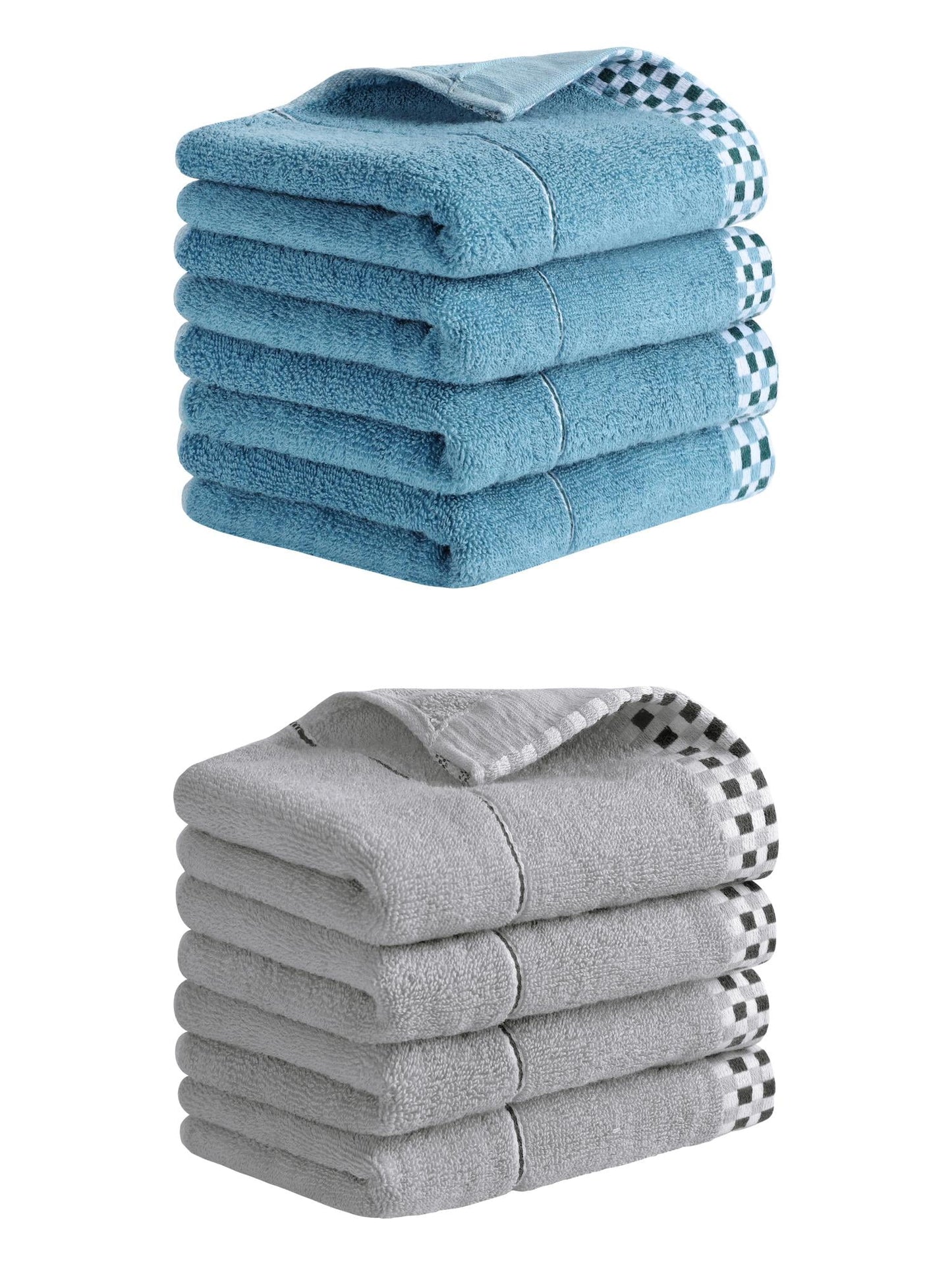 Unique Bargains 14" x 30" Striped Checked Hand Towels Blue/Grey 8