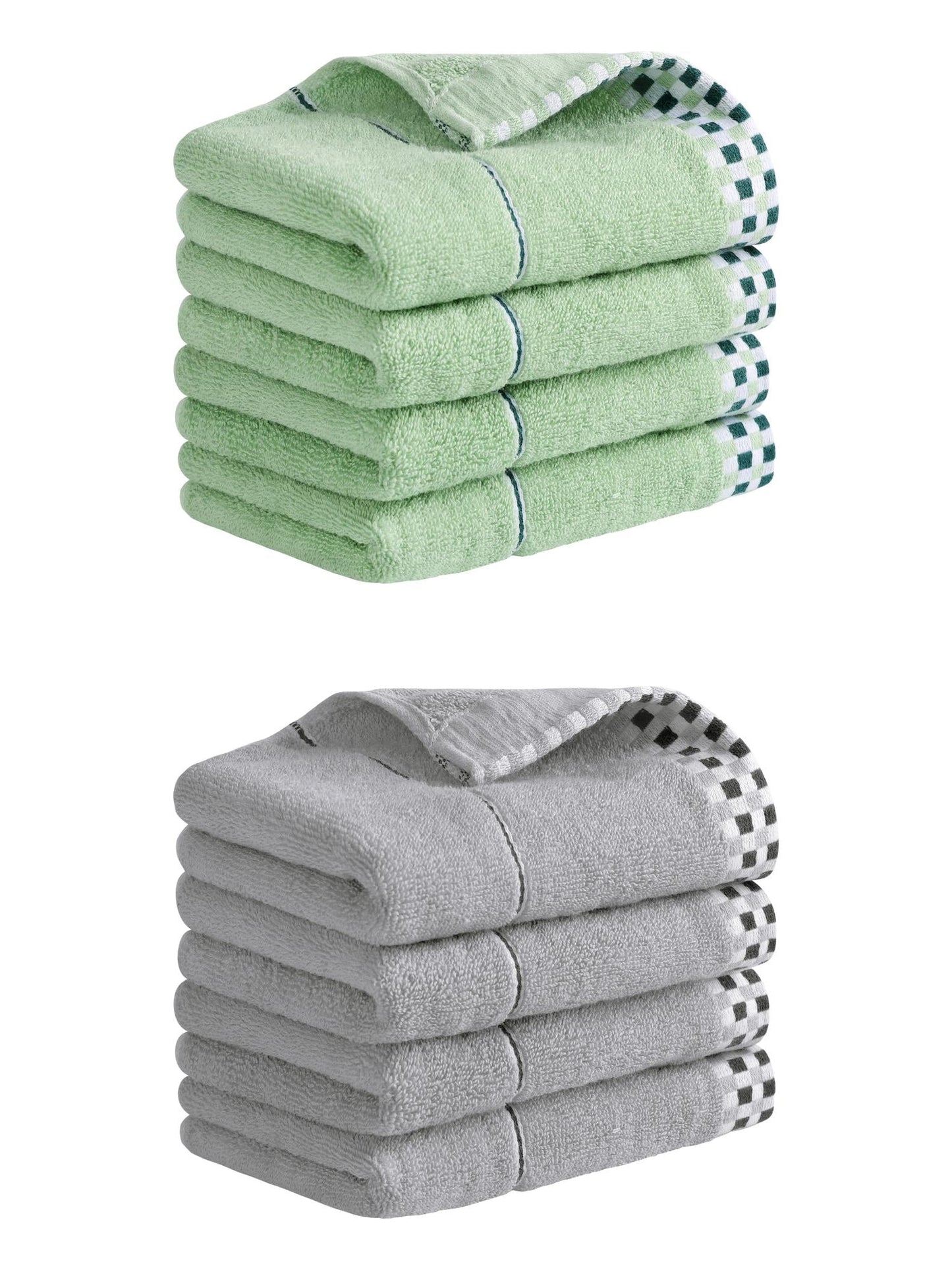 Unique Bargains 14" x 30" Striped Checked Hand Towels Light Green/Grey 8
