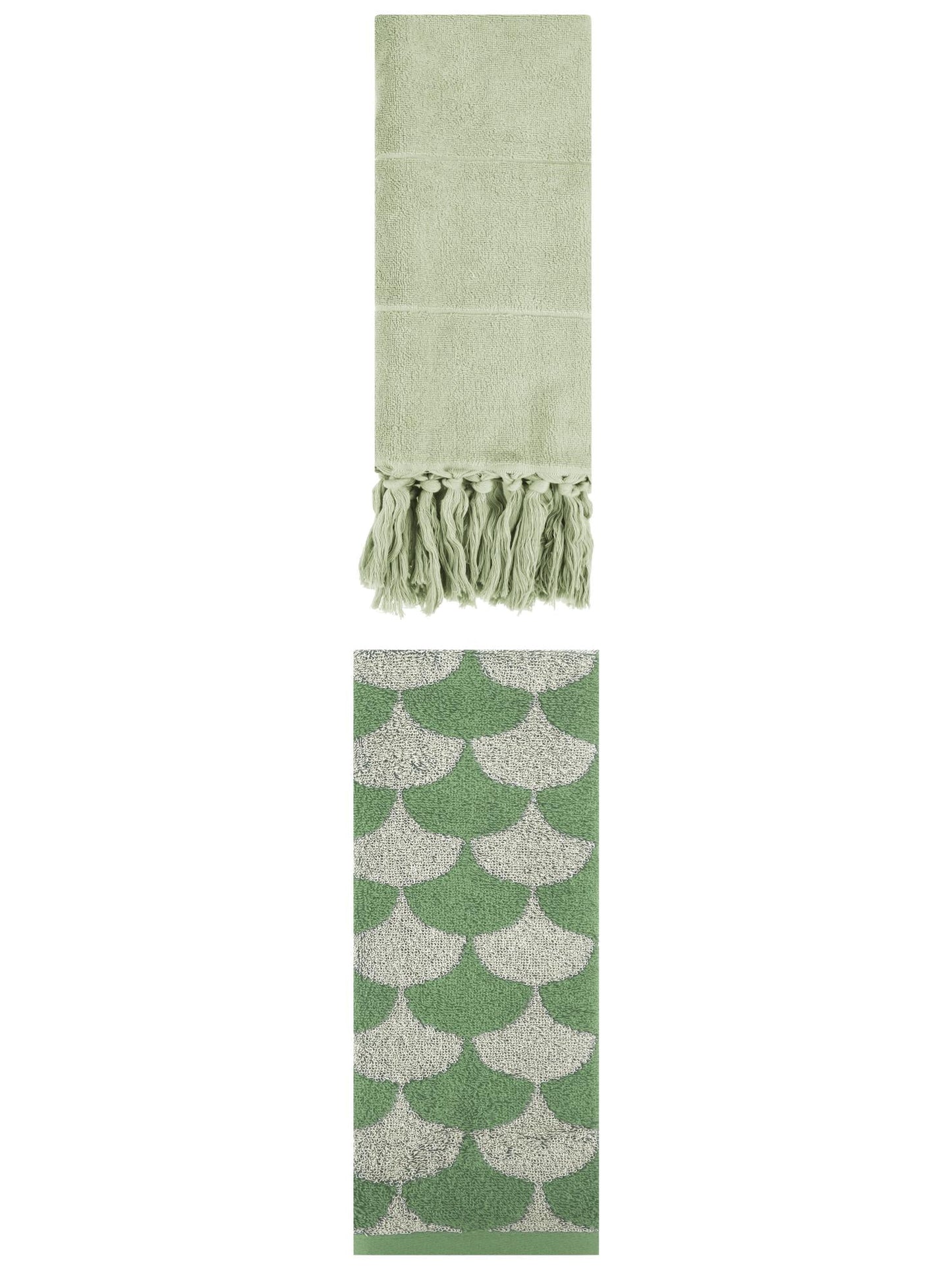 Unique Bargains 2 Pack Cotton Geometric Hand Towels Green 14"x30"/13"x29"