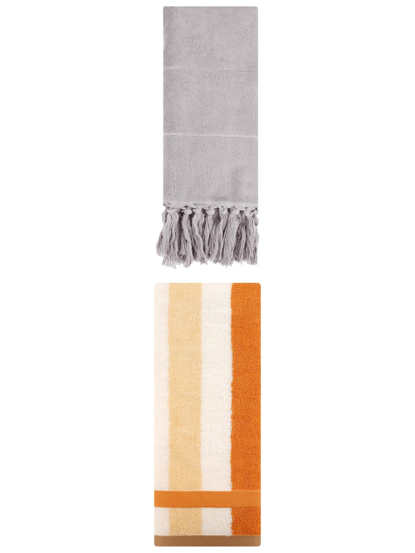 Unique Bargains 2 Pack Soft Decorative Hand Towel Grey/Brown Yellow 14"x30"/13"x29"