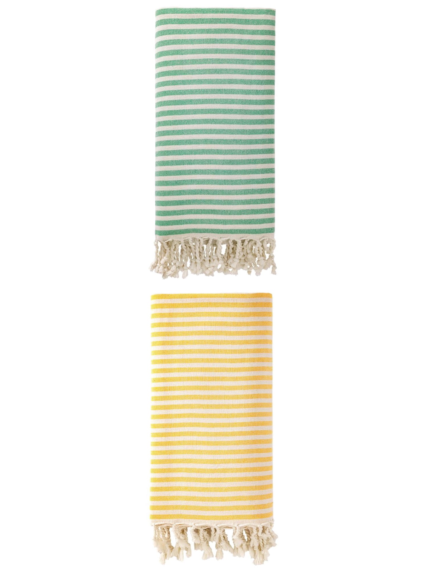 Unique Bargains 2 Pack Soft Sand Free Quick Dry Turkish Towel Green/Yellow 71"x40"