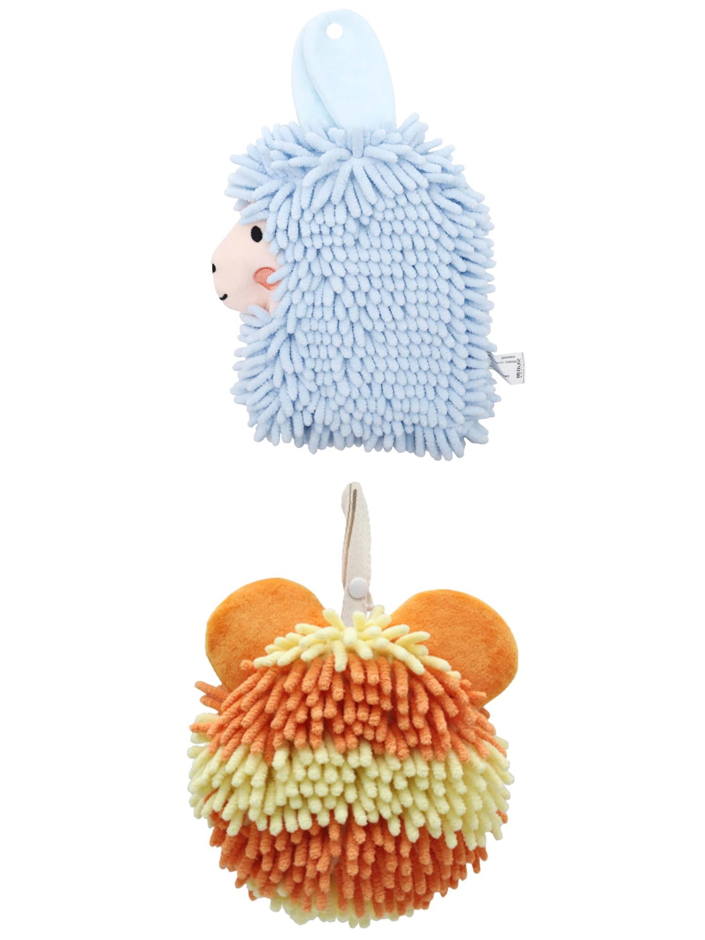 Unique Bargains 2 Packs Chenille Cartoon Hanging Towels 7" x 7"/7" x 11" Orange/Blue
