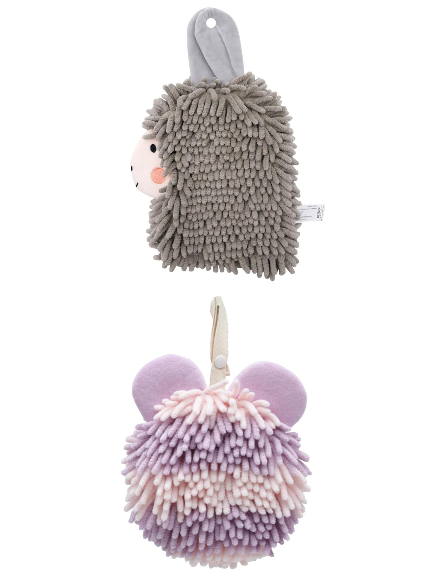 Unique Bargains 2 Packs Chenille Cartoon Hanging Towels 7" x 7"/7" x 11" Purple/Grey