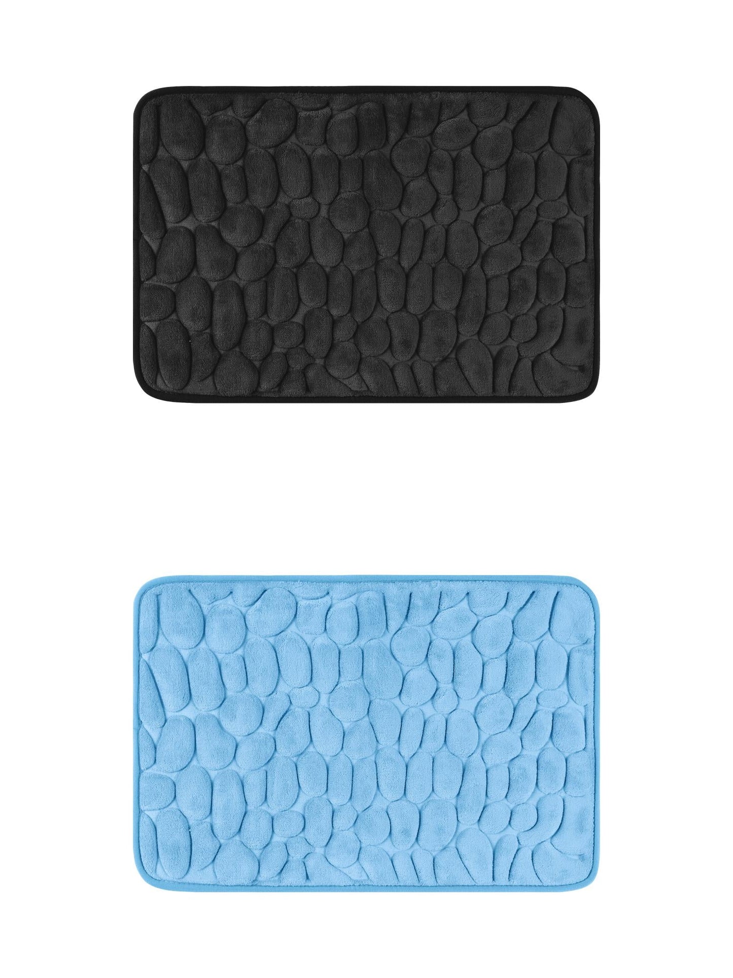 Unique Bargains 2 Pcs Bath Mat Quick Dry Bath Mats Black/Light Blue 16" x 24"