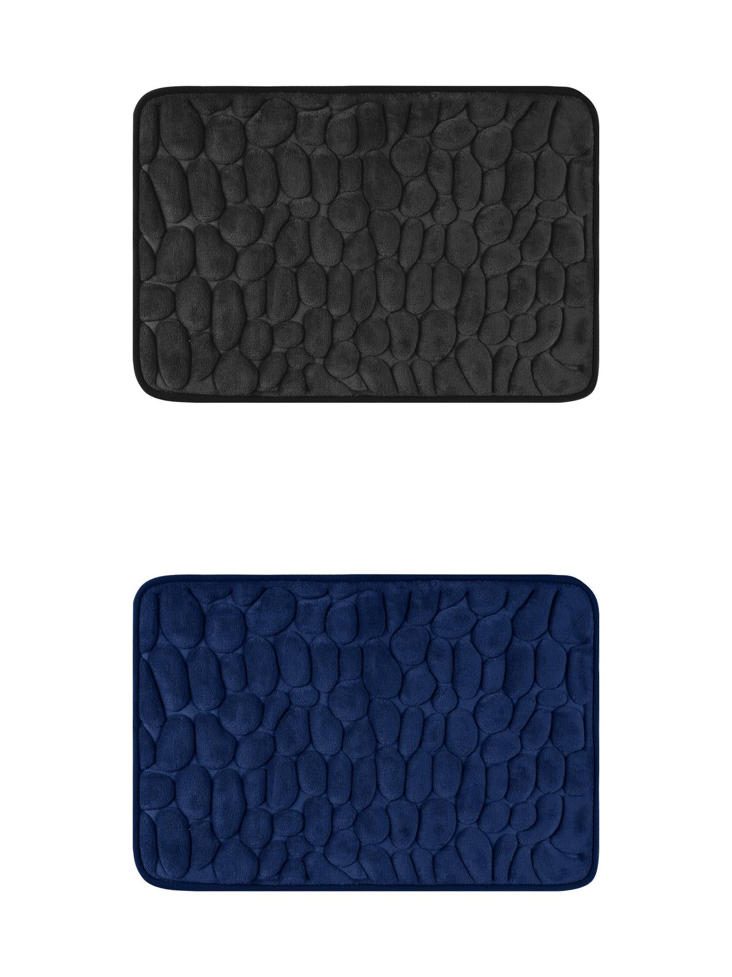 Unique Bargains 2 Pcs Bath Mat Quick Dry Bath Mats Black/Navy Blue 16" x 24"