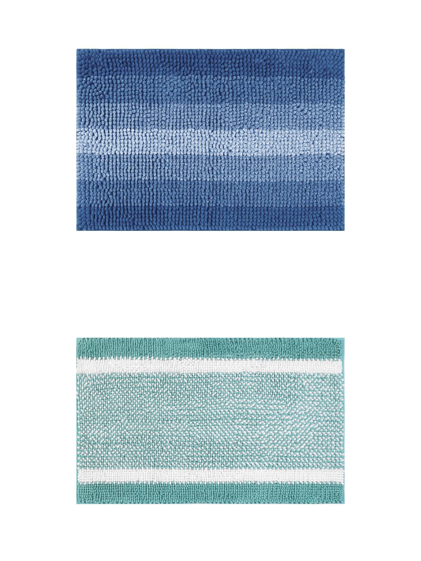 Unique Bargains 2 Pcs Chenille Soft Plush Shaggy Bathroom Rug Navy Blue/Green 16" x 24"