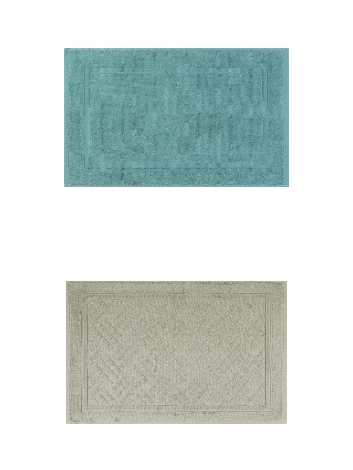 Unique Bargains 2 Pcs Cotton Banded Reversible Soft Bath Rug Blue/Green 16" x 24"