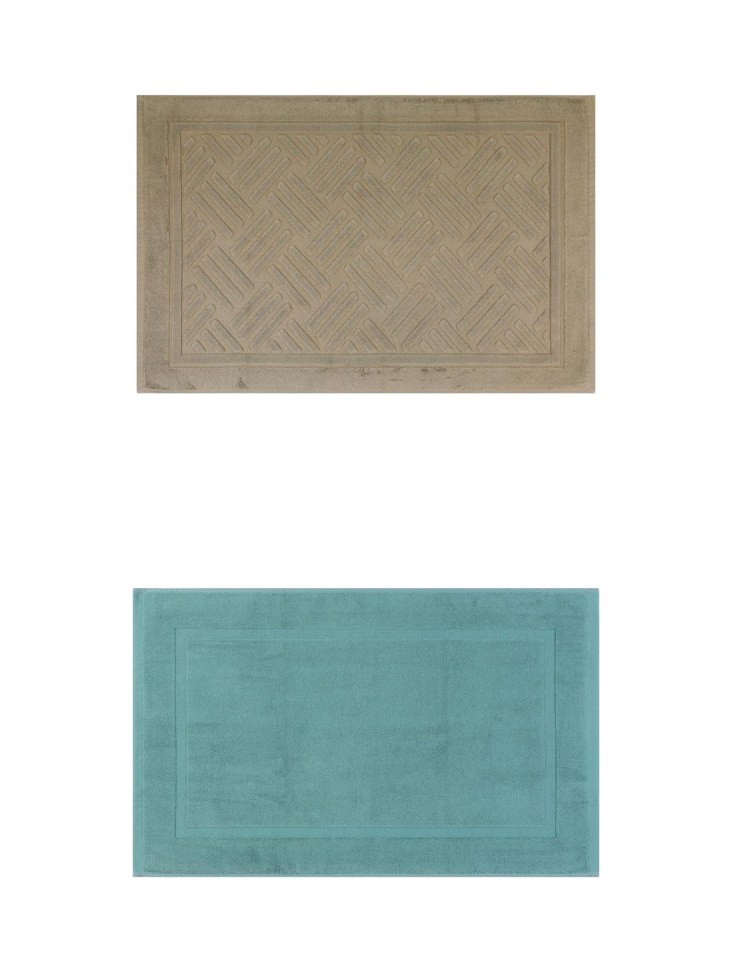 Unique Bargains 2 Pcs Cotton Banded Reversible Soft Bath Rug Blue/Khaki 20" x 32"