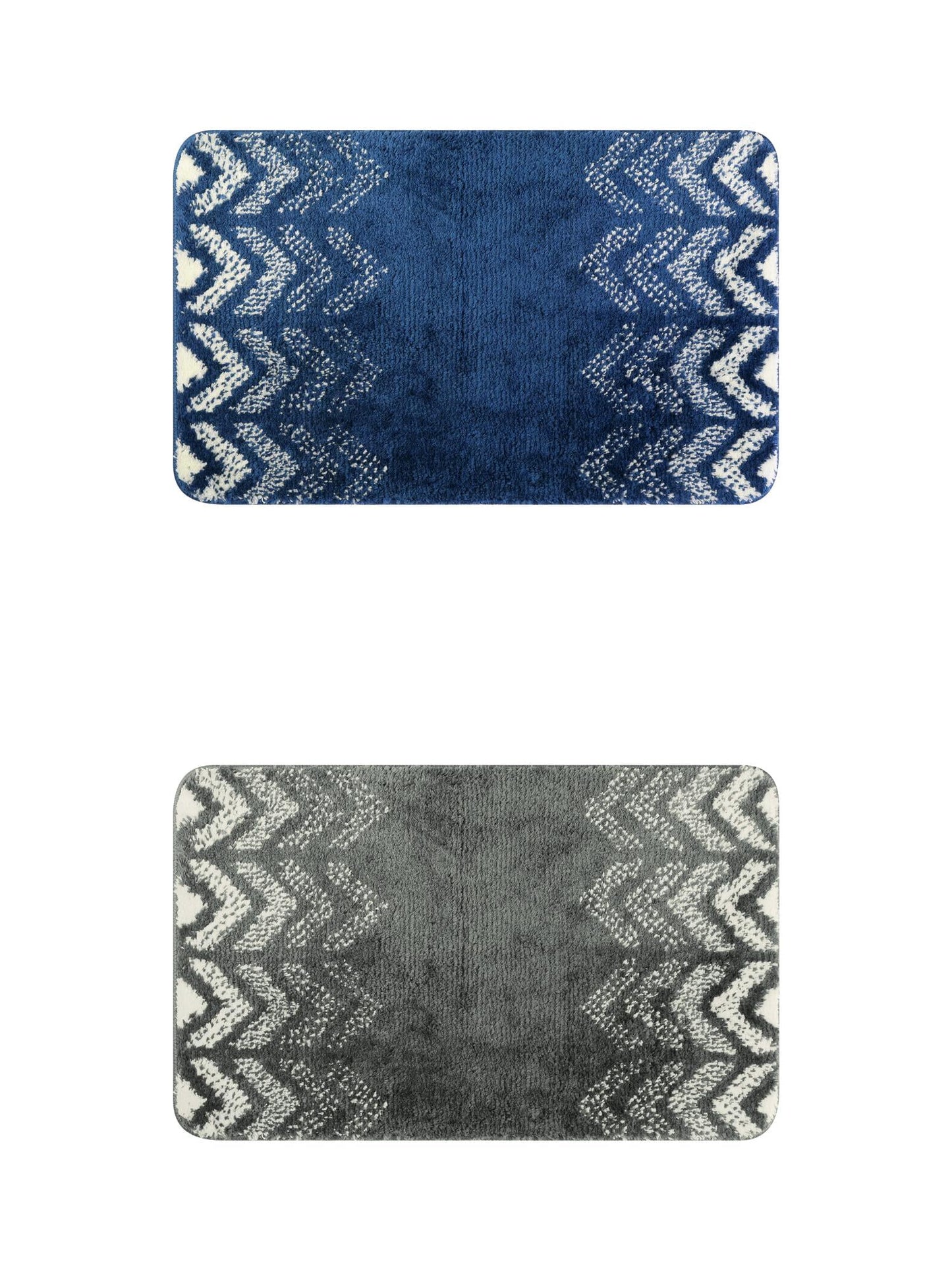 Unique Bargains 2 Pcs Geometric Patterns Bathroom Mats Absorbent Non-Slip Bath Rugs Dark Grey/Blue 16" x 24"