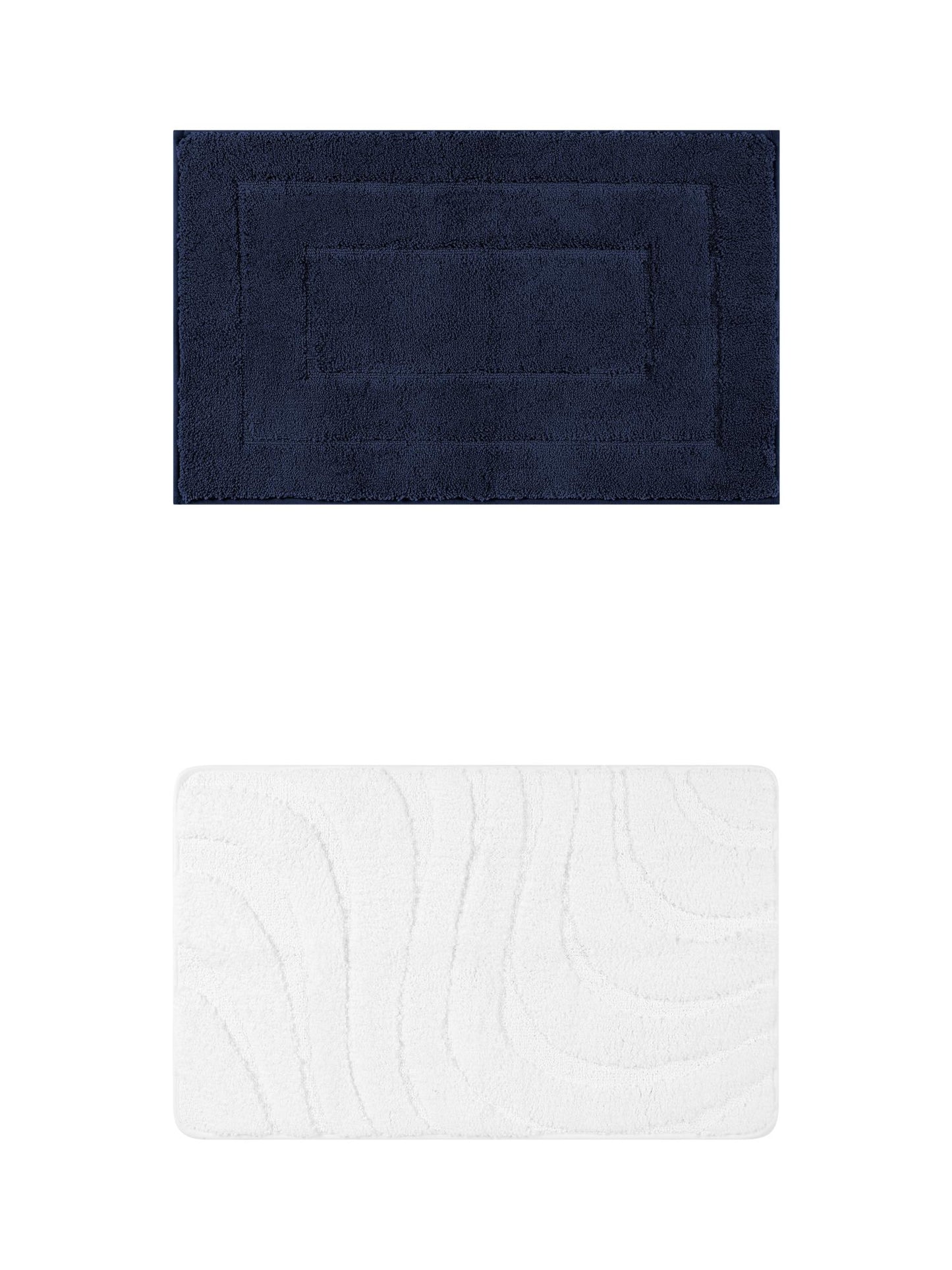 Unique Bargains 2 Pcs Geometry Absorbent Bathroom Rug Dark Blue/White 16" x 24"