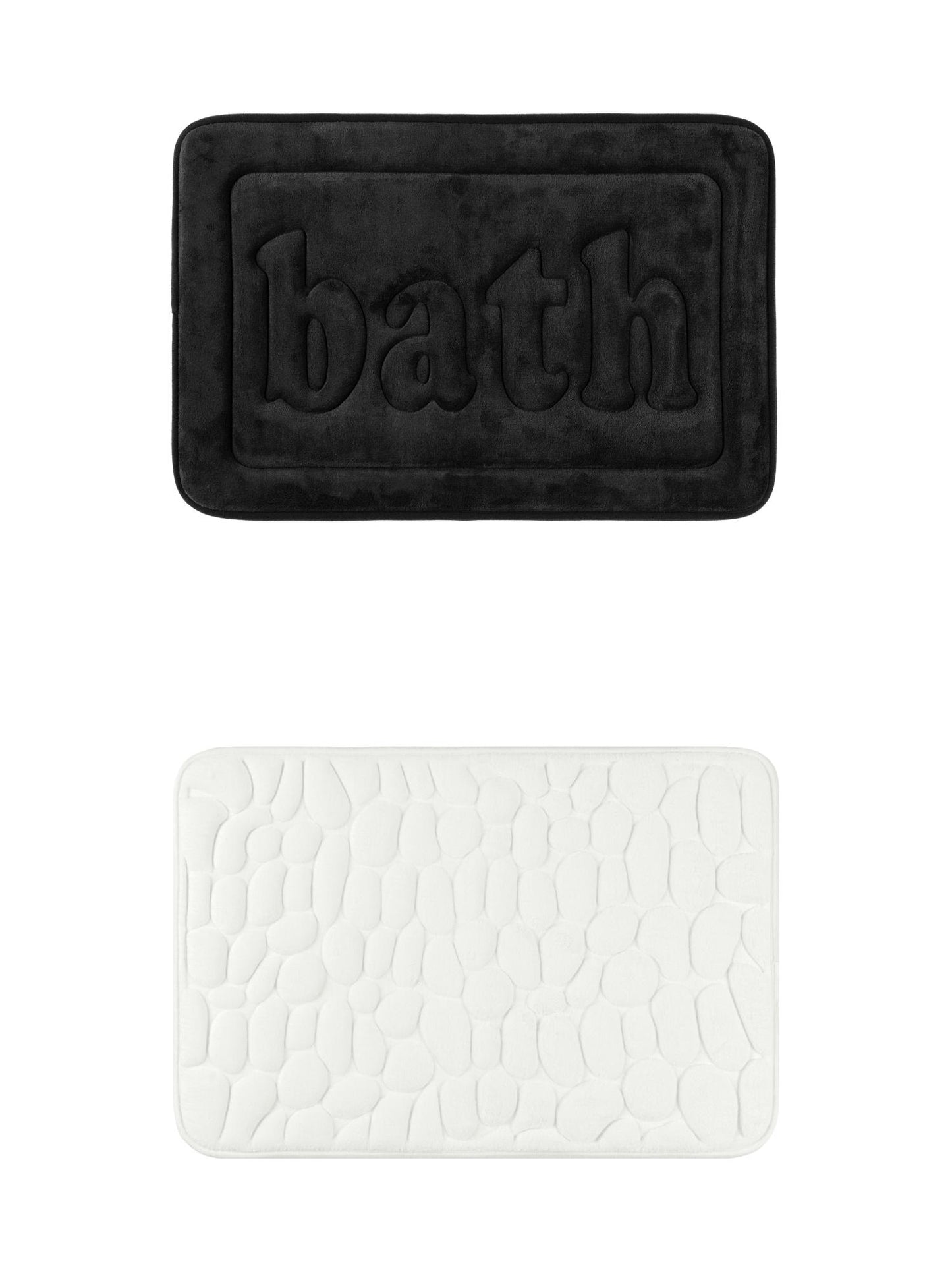 Unique Bargains 2 Pcs Memory Foam Absorbent Bathroom Rugs Milky White/Black 20" x 32"