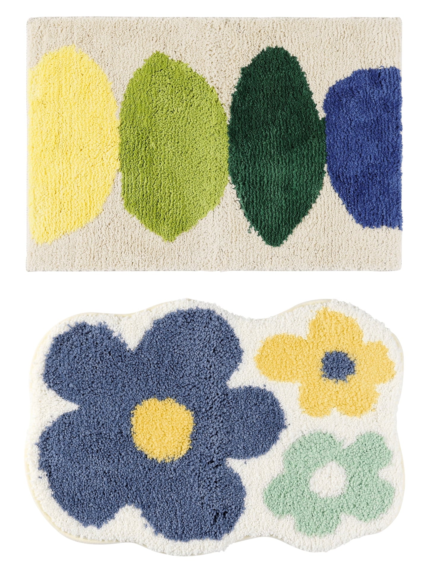 Unique Bargains 2 Pcs Printing Bath Mats Non-Slip Quick Dry Rugs for Bathroom Flower/Beige 20" x 32"