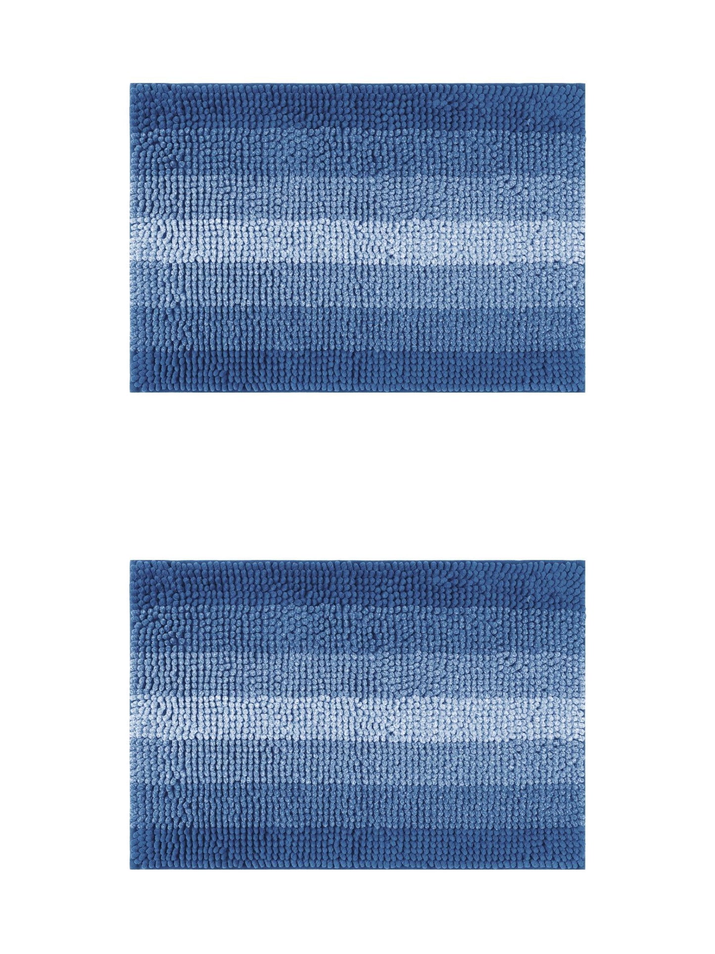 Unique Bargains 2 Pcs Striped Mats Non-Slip Bath Carpet Navy Blue 16" x 24"/20" x 32"