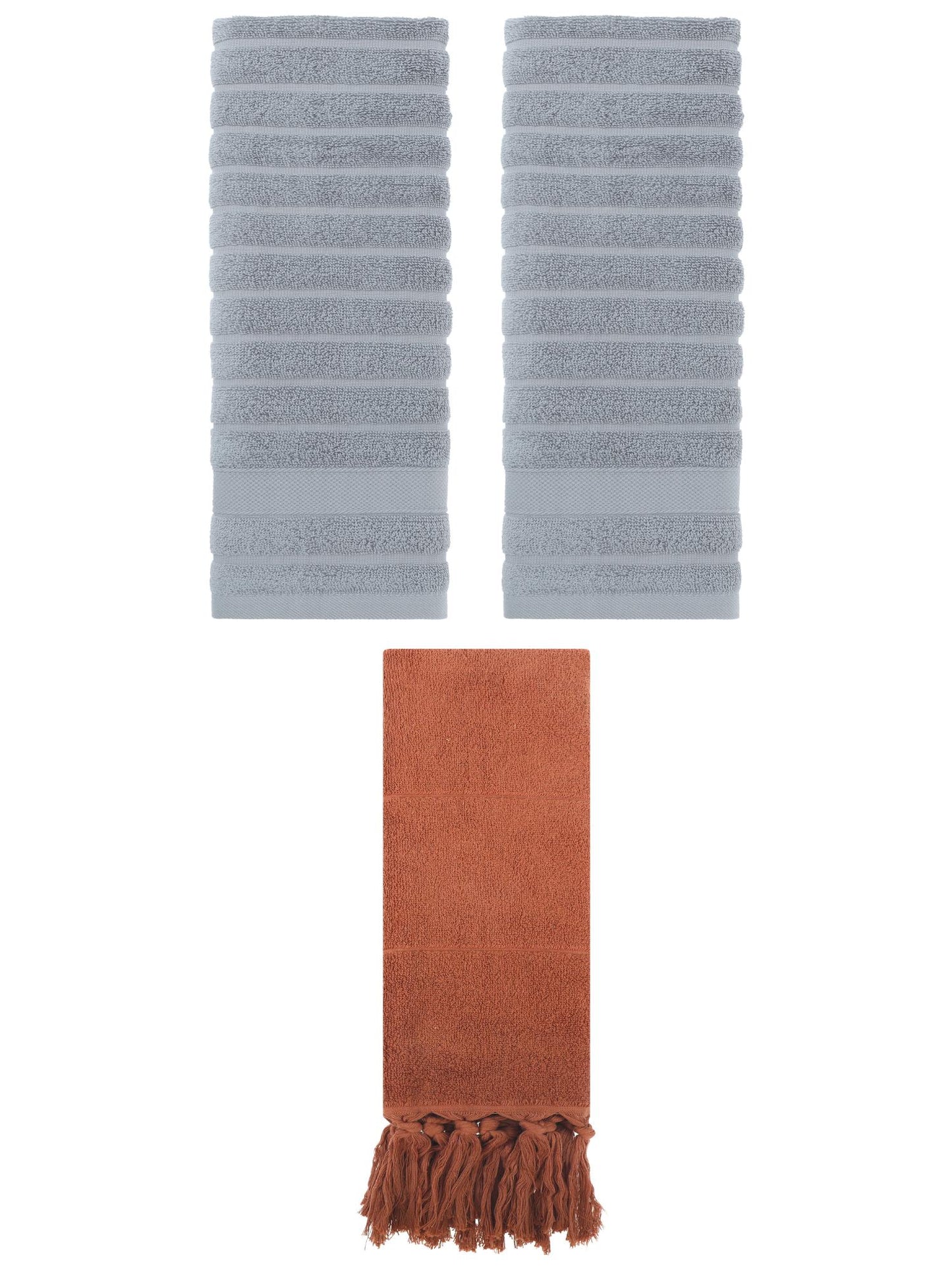 Unique Bargains 3 Pack Cotton Bathroom Hand Towels 14" x 30" Brown/Grey