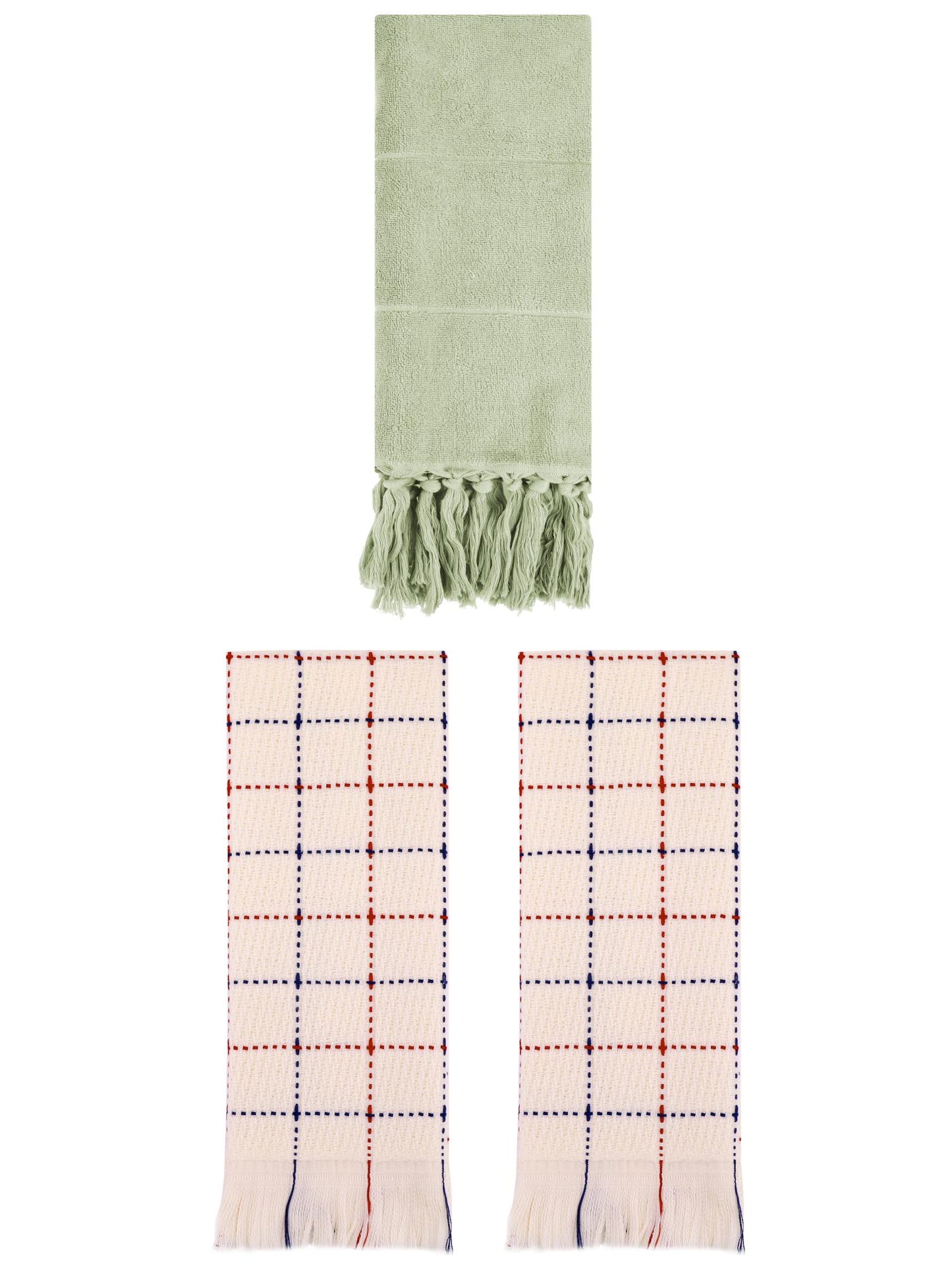 Unique Bargains 3 Pack Cotton Soft Turkish Bath Towel Green/Beige 14"x30"/13"x29"