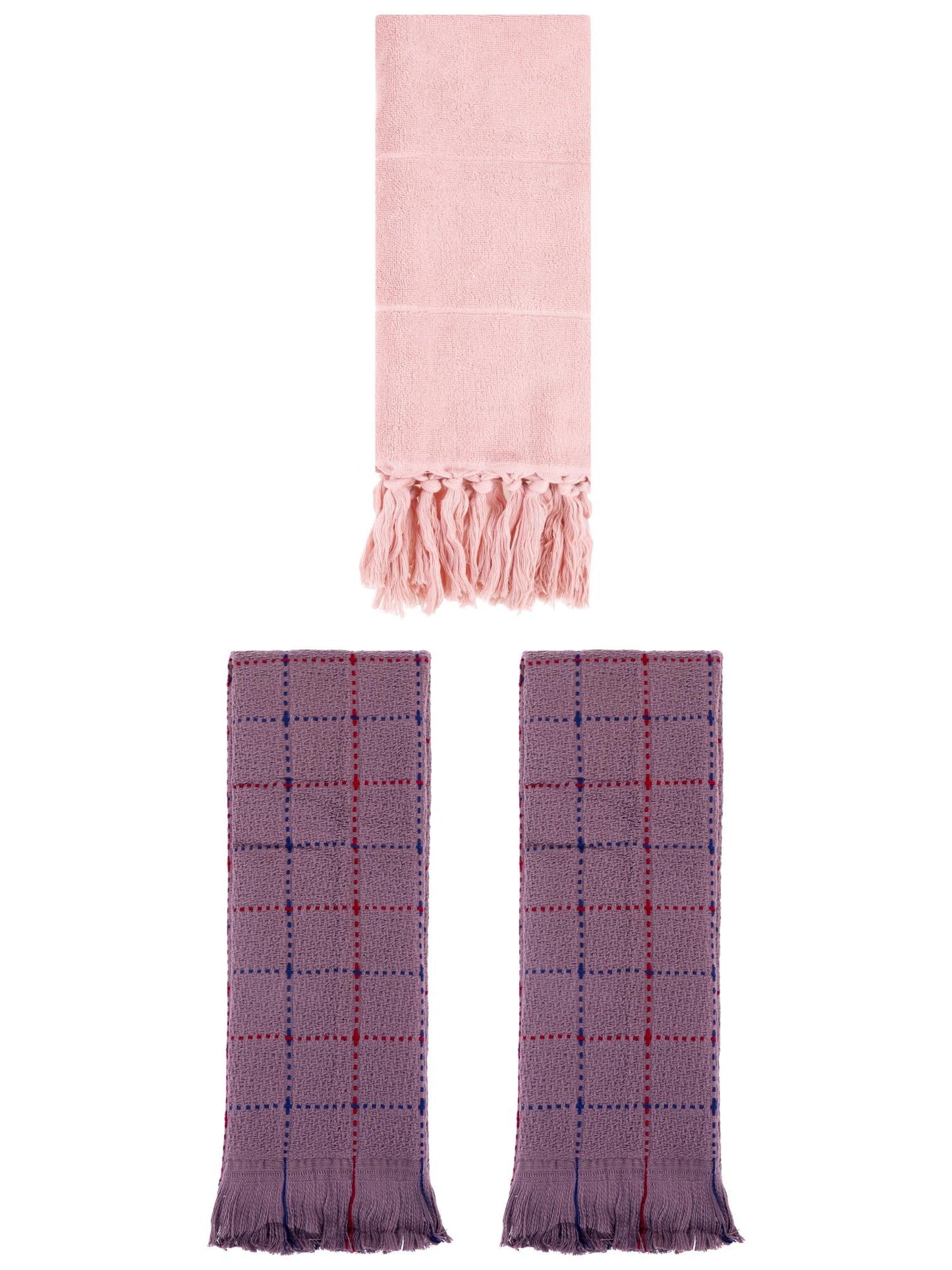 Unique Bargains 3 Pack Cotton Soft Turkish Bath Towel Pink/Brown 14"x30"/13"x29"