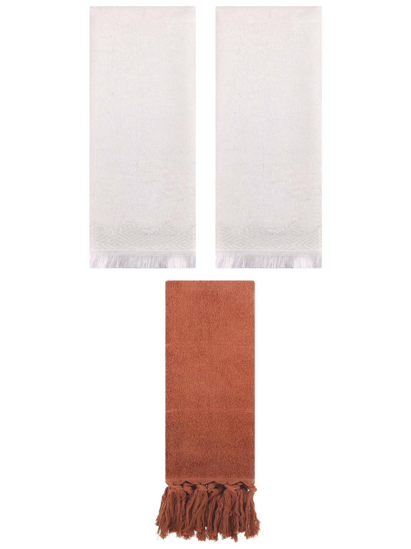 Unique Bargains 3 Pack Cotton Turkish Hand Towels Brown/Beige 14"x30"/13"x29"
