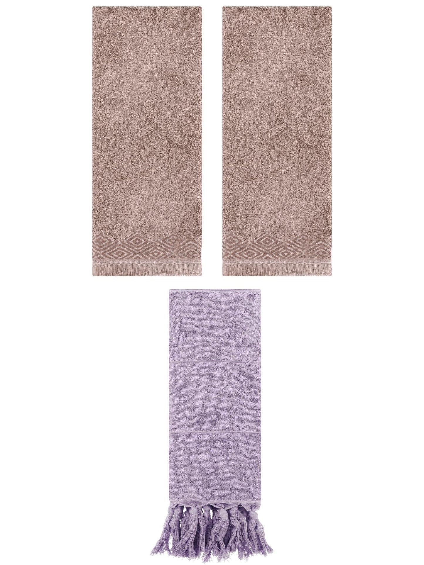Unique Bargains 3 Pack Cotton Turkish Hand Towels Purple/Brown 14"x30"/13"x29"