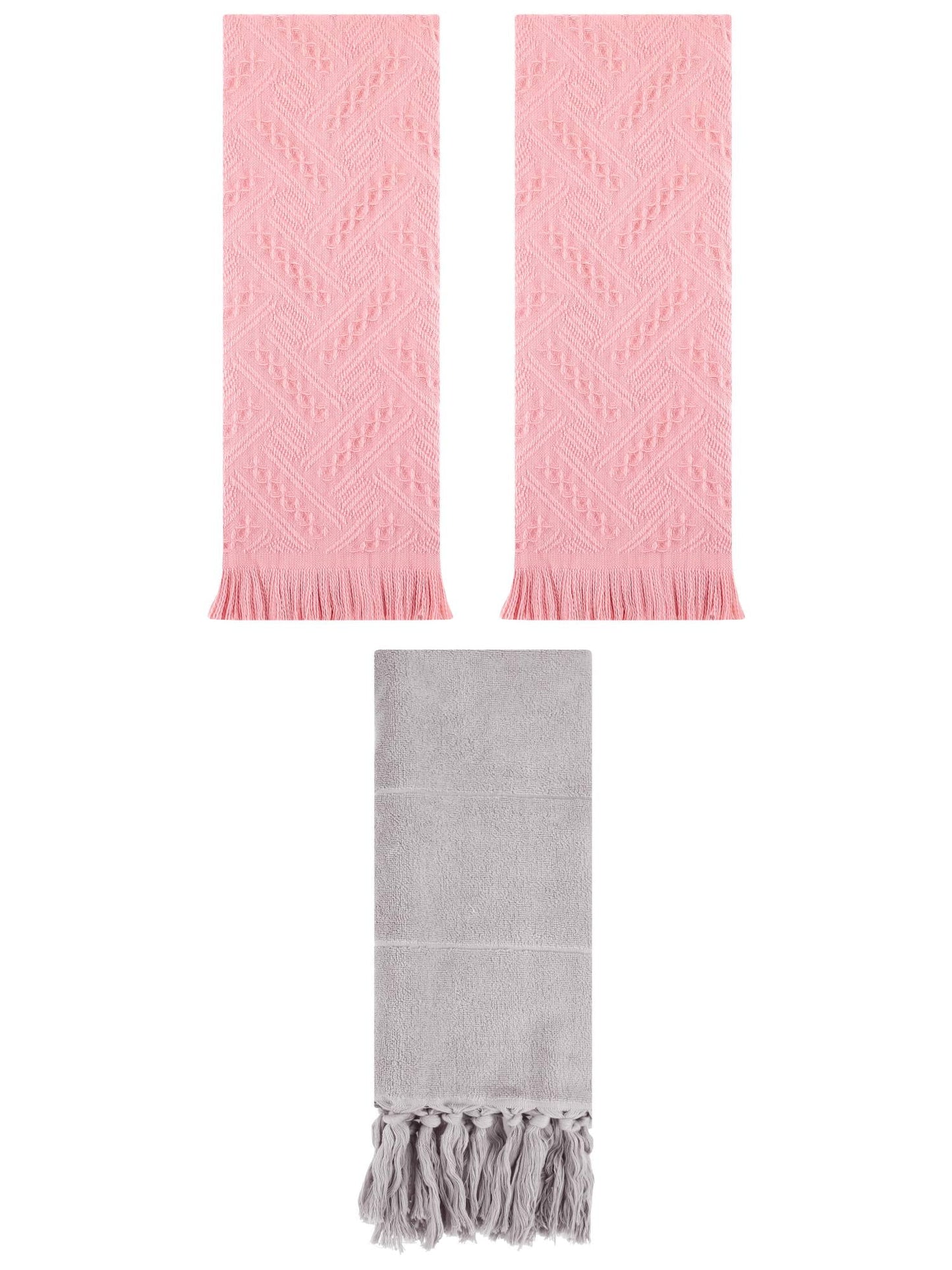 Unique Bargains 3 Pack Soft Boho Turkish Hand Towels Grey/Pink 14"x30"/13"x29"