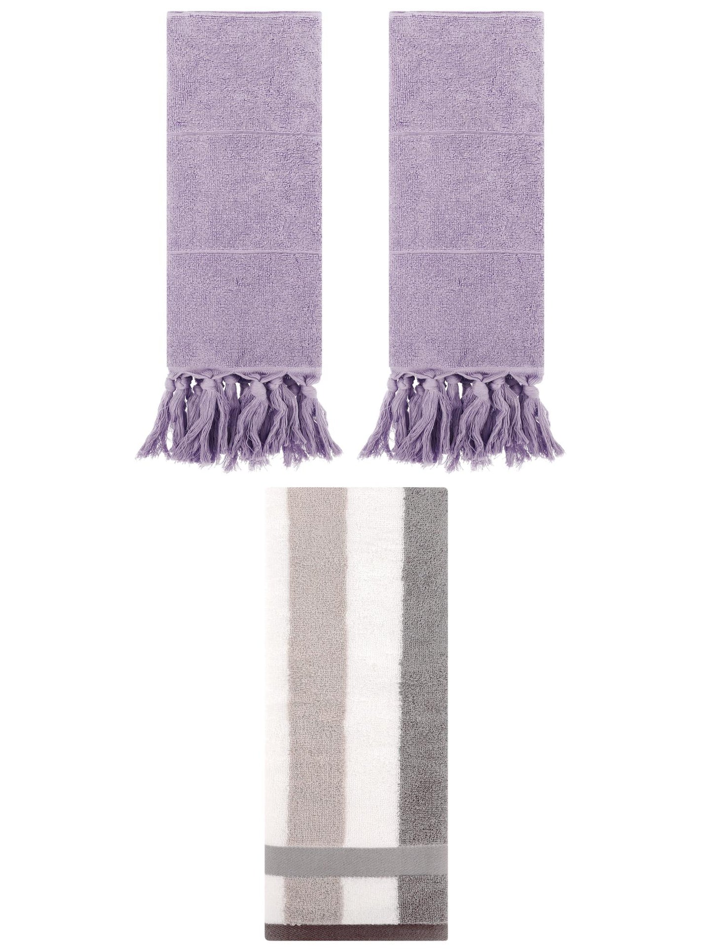 Unique Bargains 3 Pcs Bathroom Hand Towel Set Purple/Grey 14"x30"/13"x29"