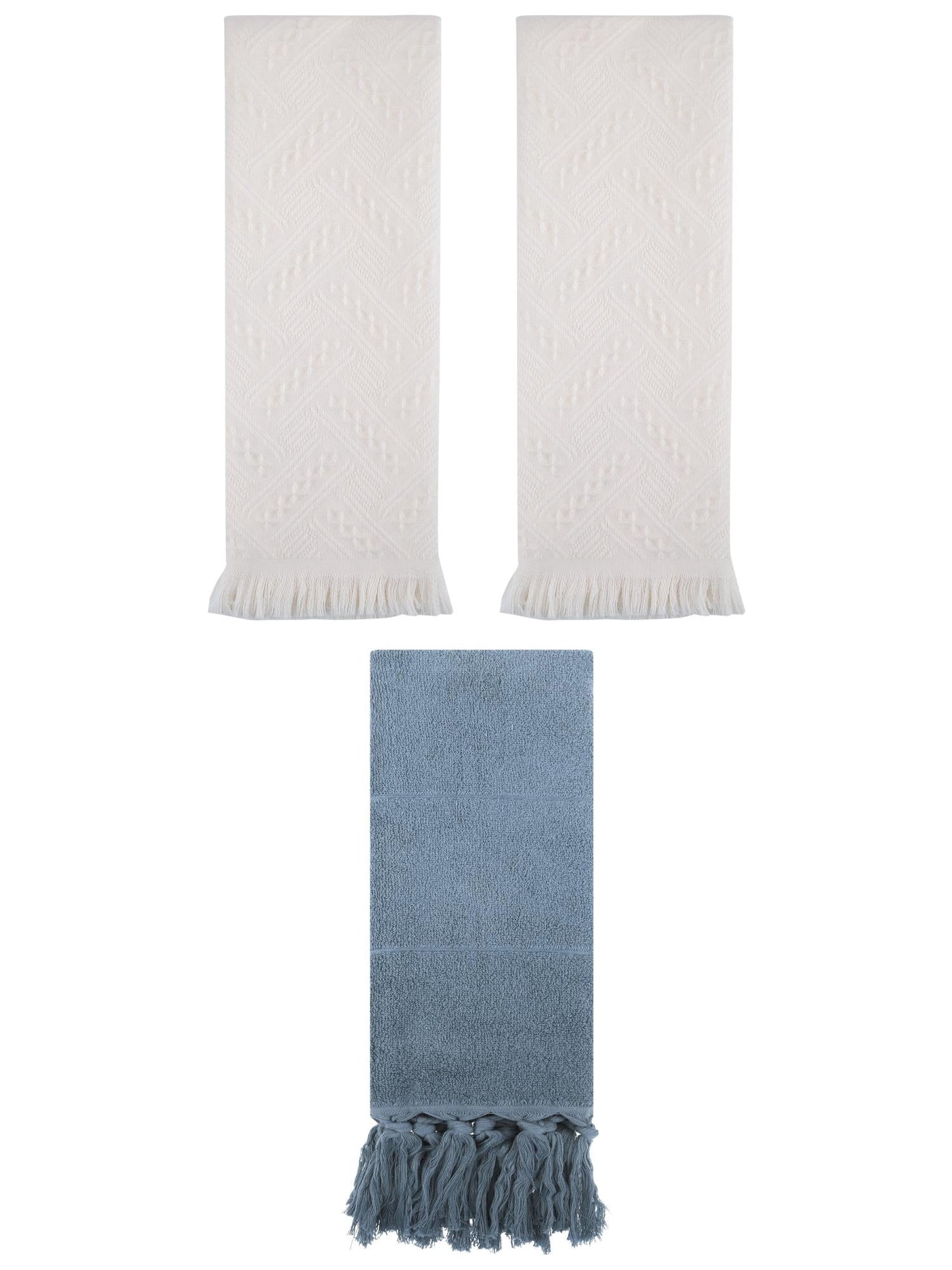 Unique Bargains 3 Pack Cotton Soft Absorbent Boho Turkish Decorative Hand Towels Blue/Beige 14" x 30"/13" x 29"